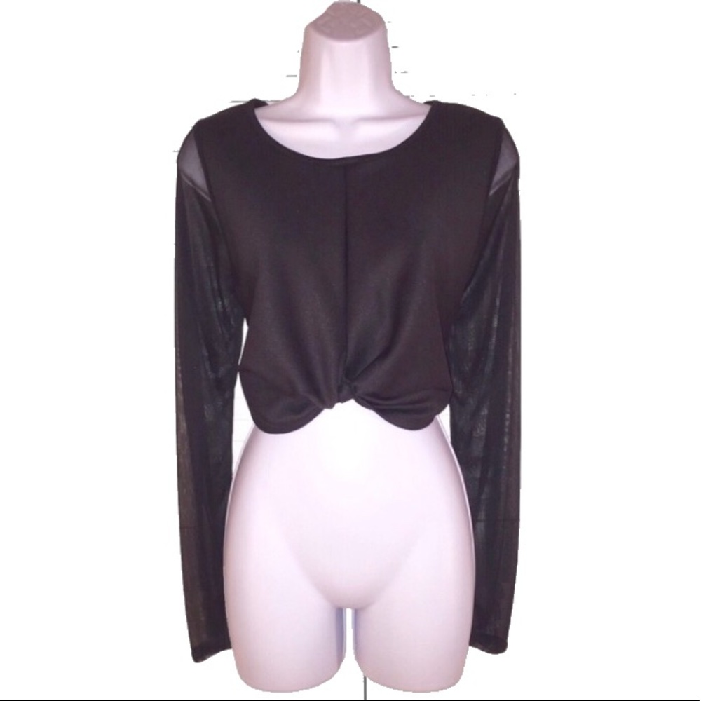 Tie front Crop Top with mesh Sleeves